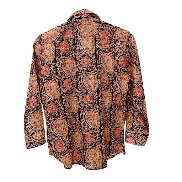 Lauren Ralph Lauren Button Up Ruffle Blouse Petite S Cotton Paisley 3/4‎ Sleeve - Picture 2 of 5